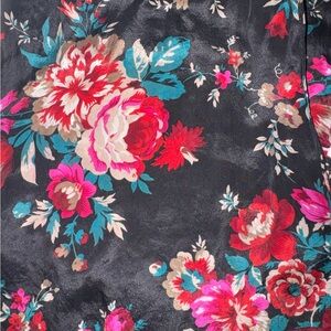 Vintage Club 7 Echo Black Floral Scarf With Red & Pink 100% Silk Oblong 52”